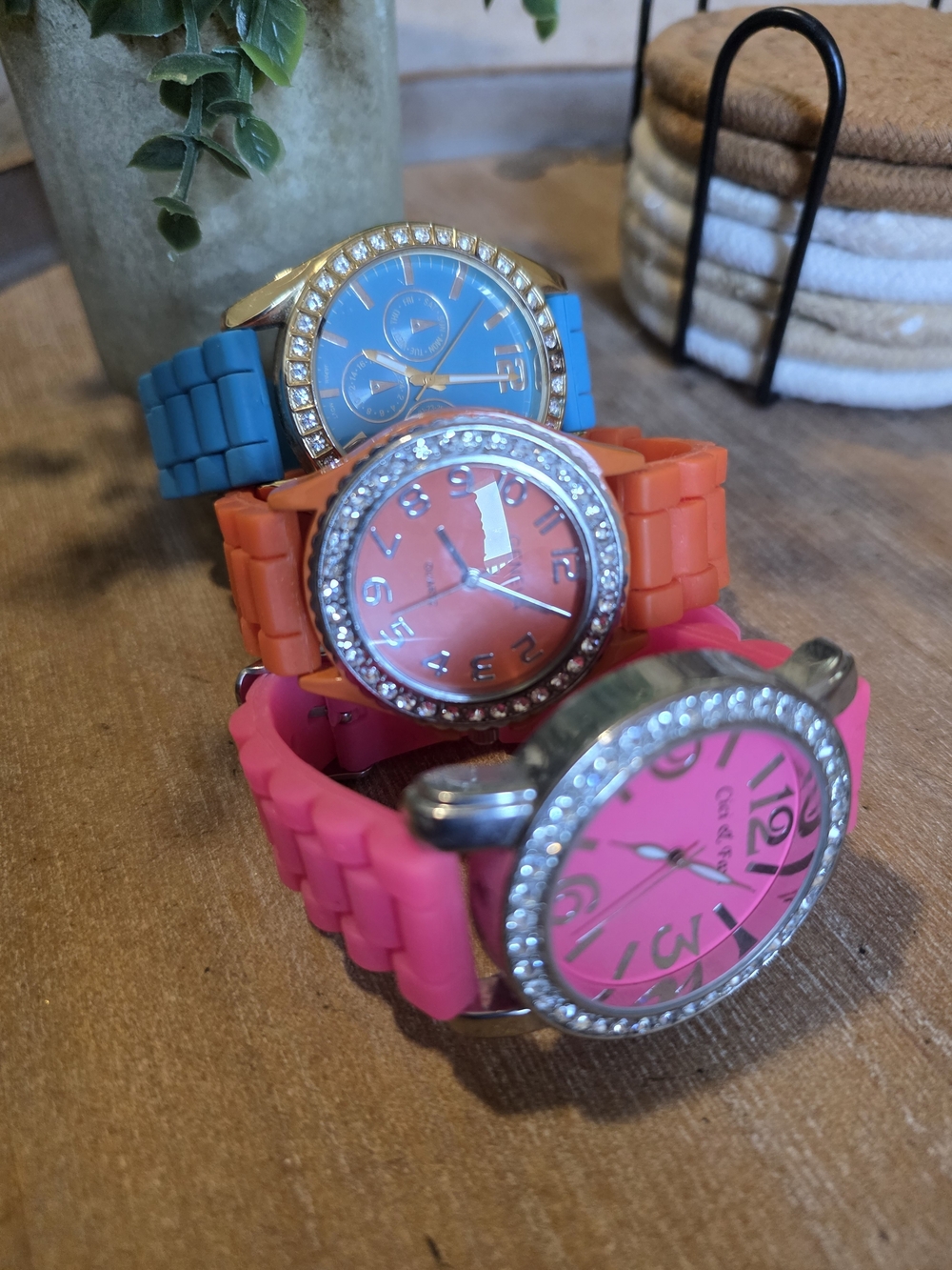 Three-Piece Pink, Orange & Blue Fashion Silicone Watch Set